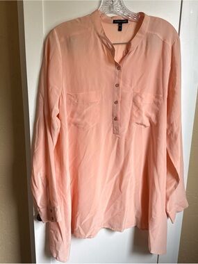 Eileen Fisher 100% Silk Petal Mandarin Collar Popover Boxy Top Shirt Sz M
